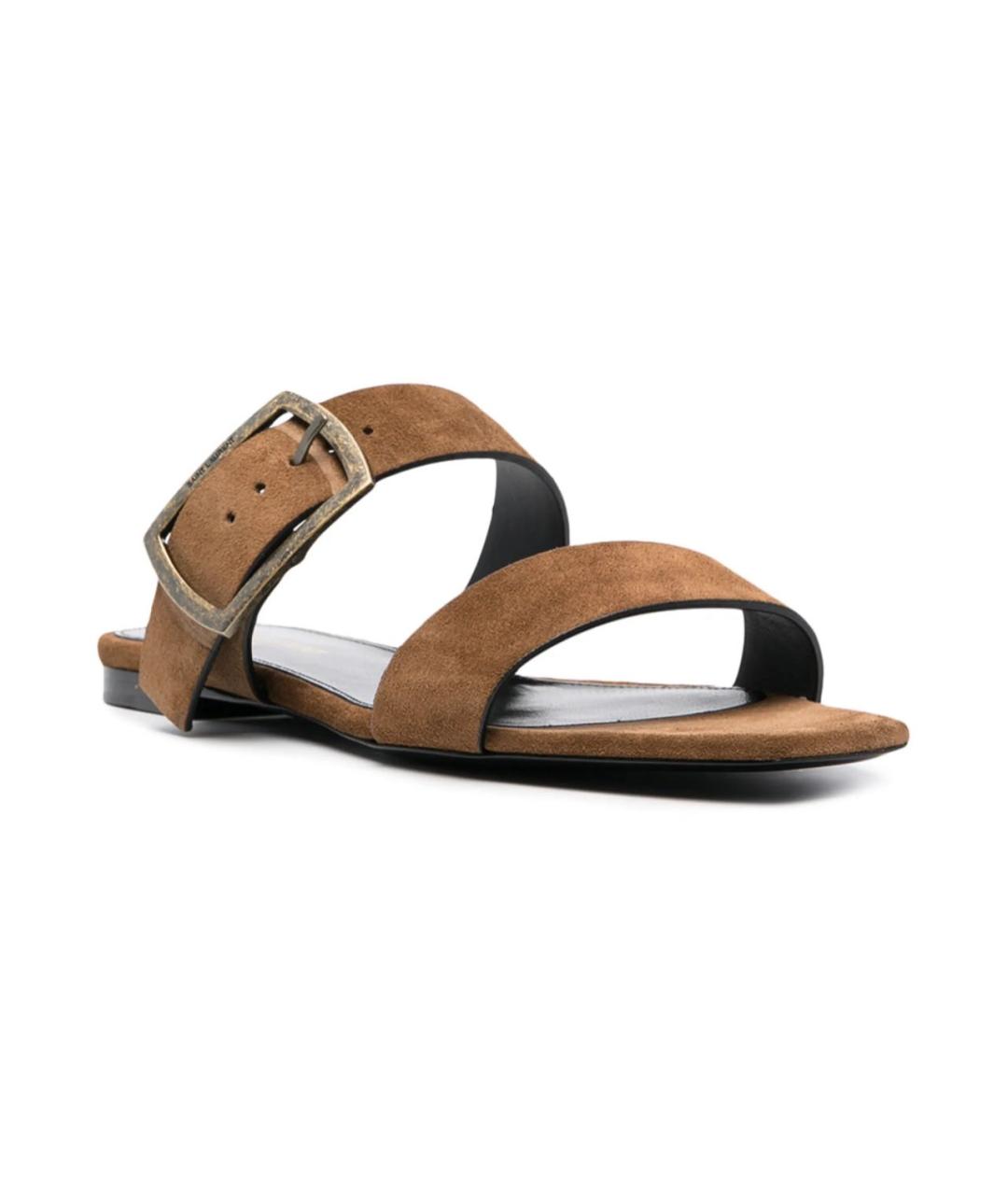 SAINT LAURENT Коричневые замшевые шлепанцы, фото 2