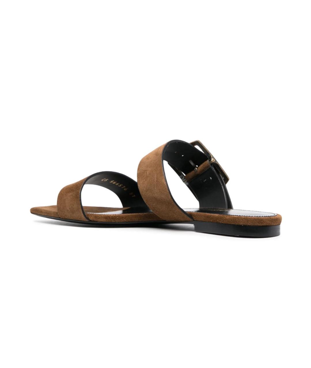 SAINT LAURENT Коричневые замшевые шлепанцы, фото 3