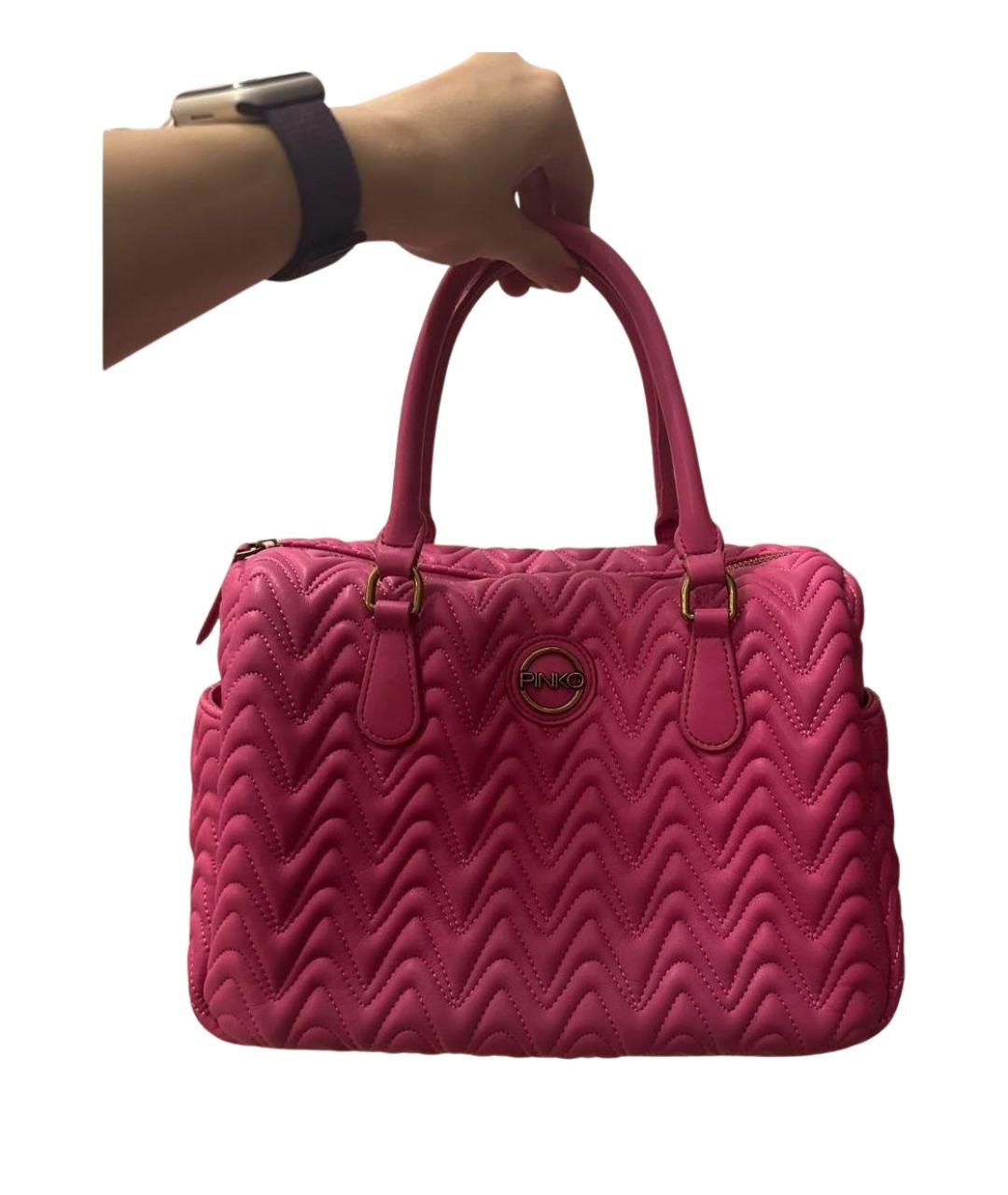PINKO Розовая сумка с короткими ручками из искусственной кожи, фото 8