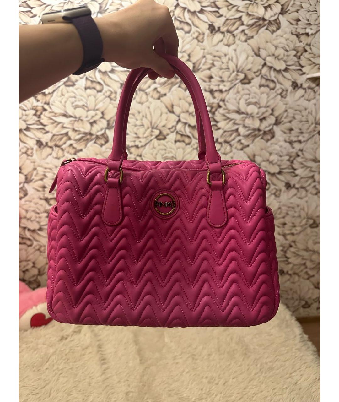 PINKO Розовая сумка с короткими ручками из искусственной кожи, фото 7