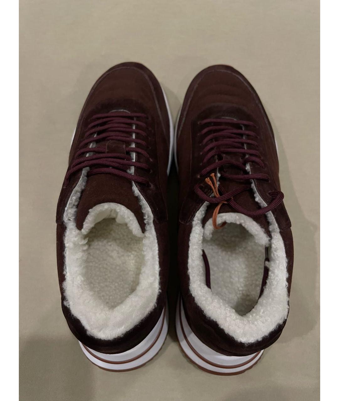 LORO PIANA Бордовые замшевые низкие кроссовки / кеды, фото 3