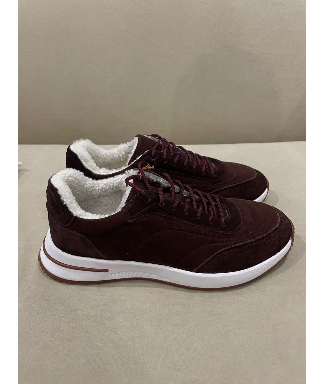 LORO PIANA Бордовые замшевые низкие кроссовки / кеды, фото 7