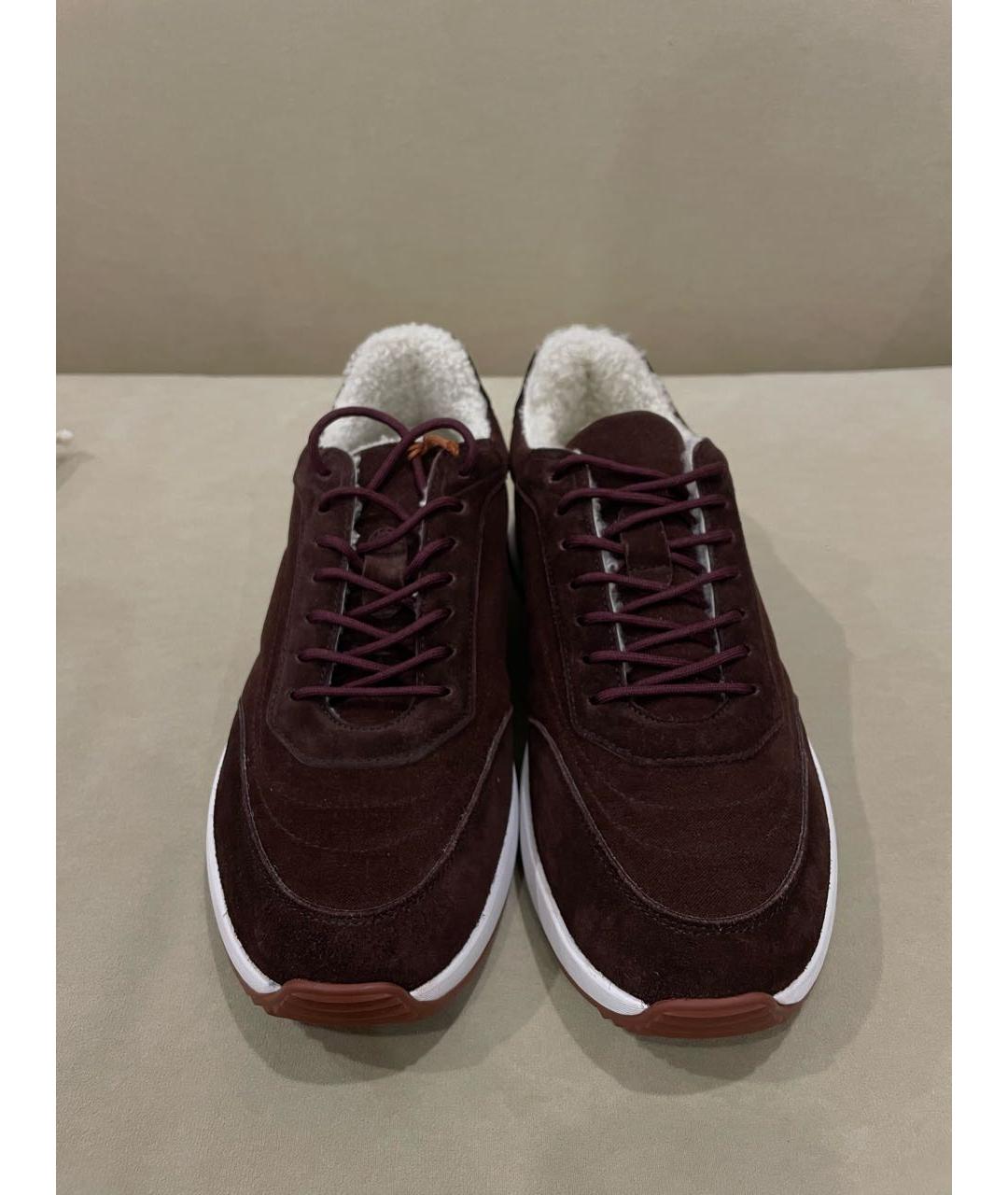 LORO PIANA Бордовые замшевые низкие кроссовки / кеды, фото 2