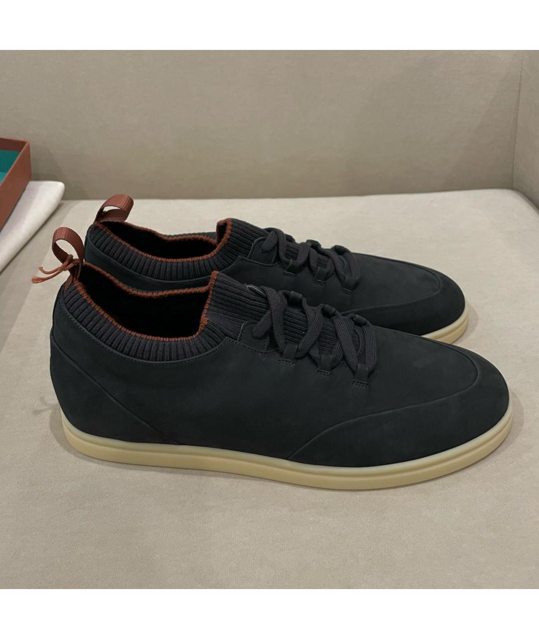 LORO PIANA Темно-синие нубуковые низкие кроссовки / кеды, фото 6