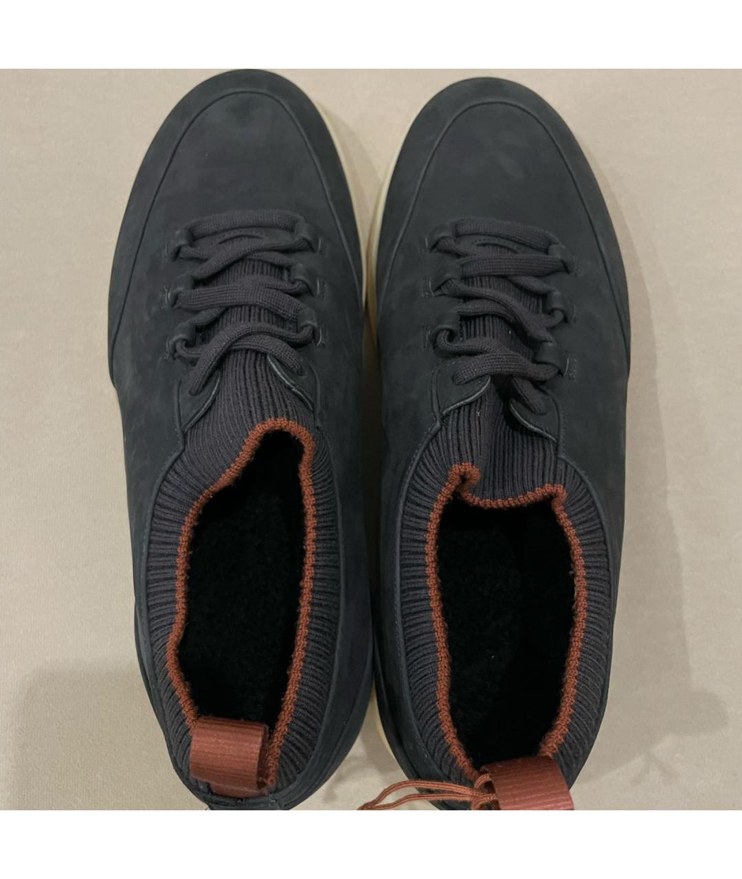 LORO PIANA Темно-синие нубуковые низкие кроссовки / кеды, фото 3