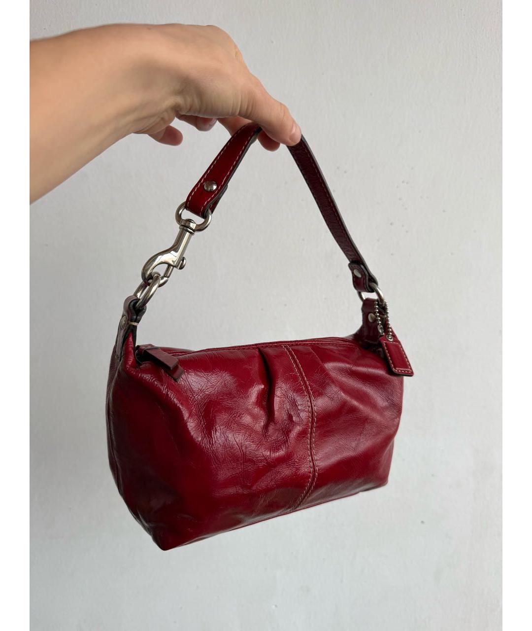 COACH Бордовая кожаная сумка с короткими ручками, фото 5