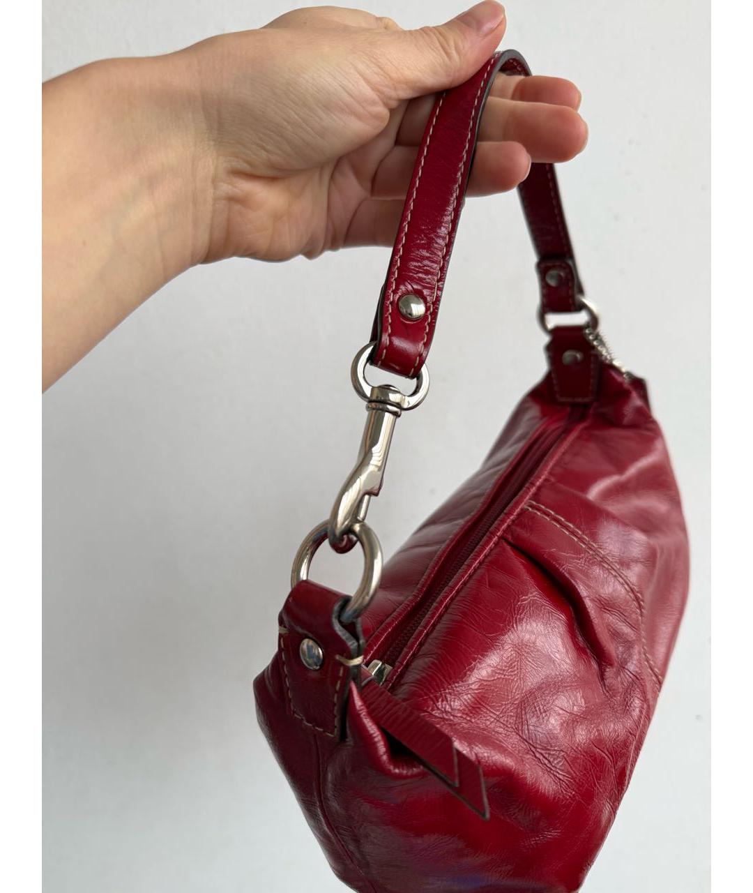 COACH Бордовая кожаная сумка с короткими ручками, фото 4