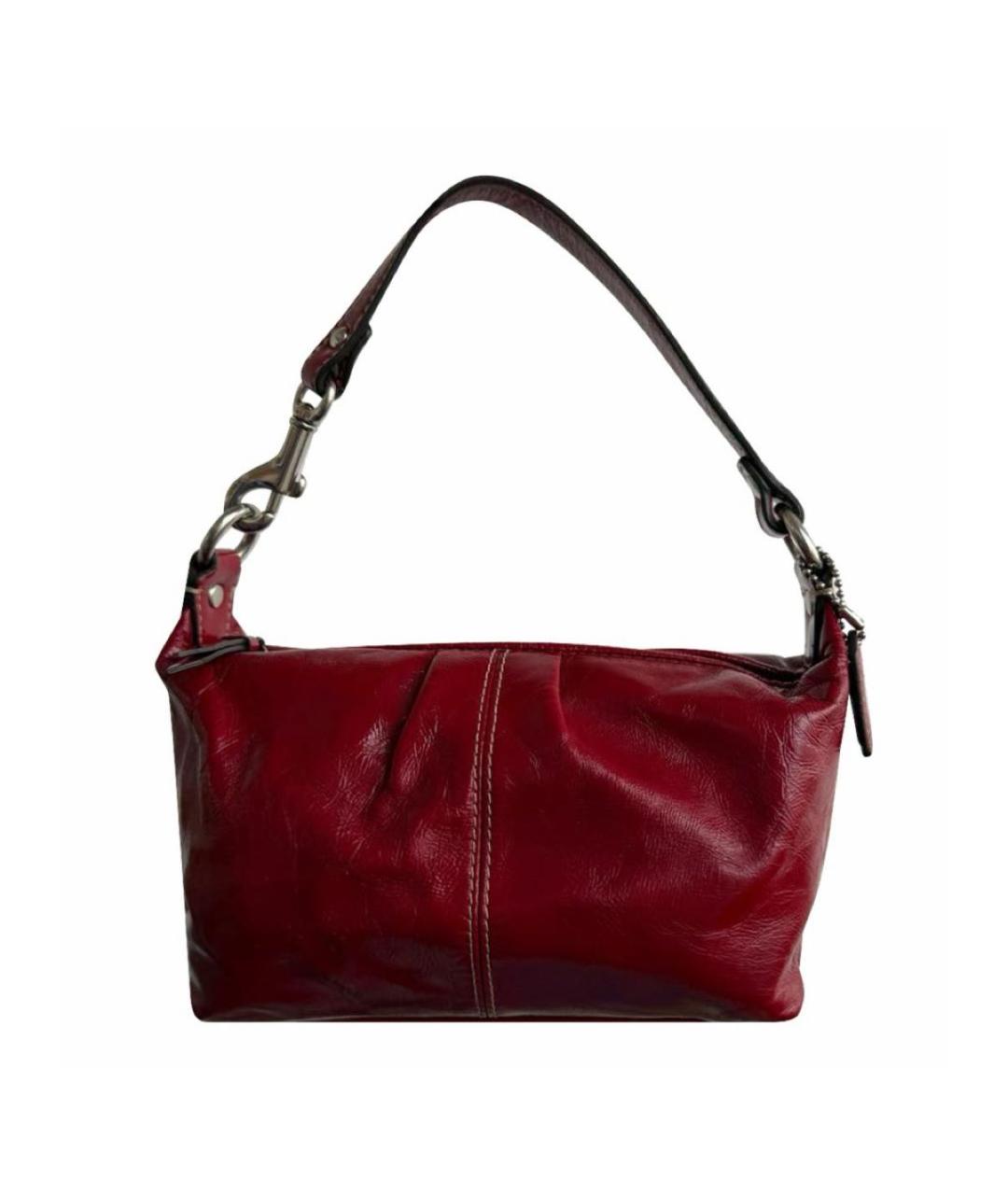 COACH Бордовая кожаная сумка с короткими ручками, фото 9