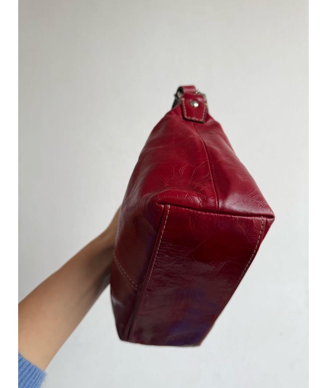 COACH Бордовая кожаная сумка с короткими ручками, фото 6