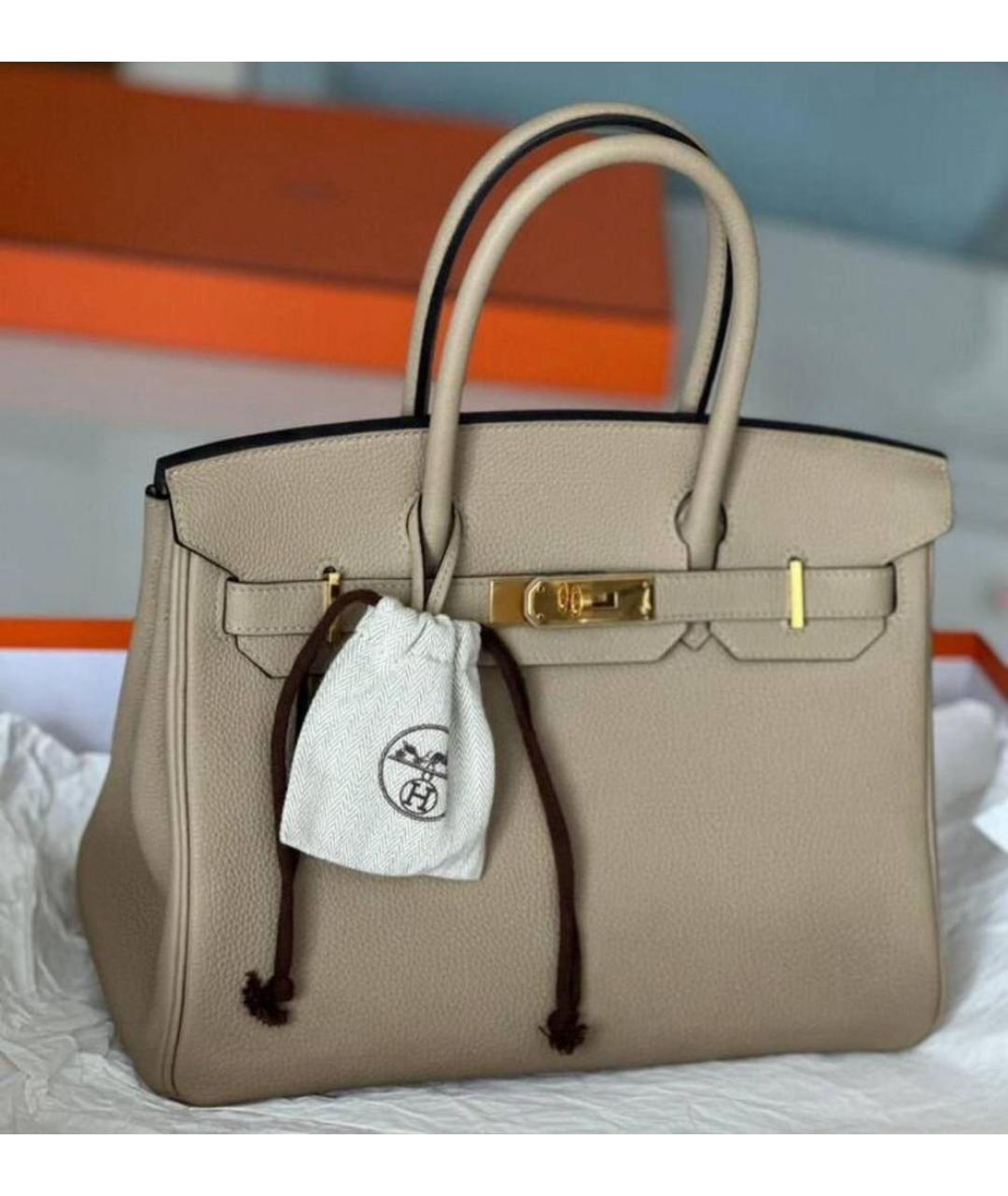HERMES Бежевая кожаная сумка с короткими ручками, фото 3