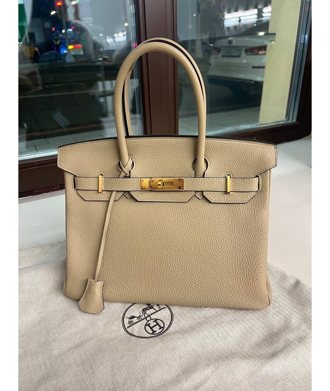 HERMES Бежевая кожаная сумка с короткими ручками, фото 2
