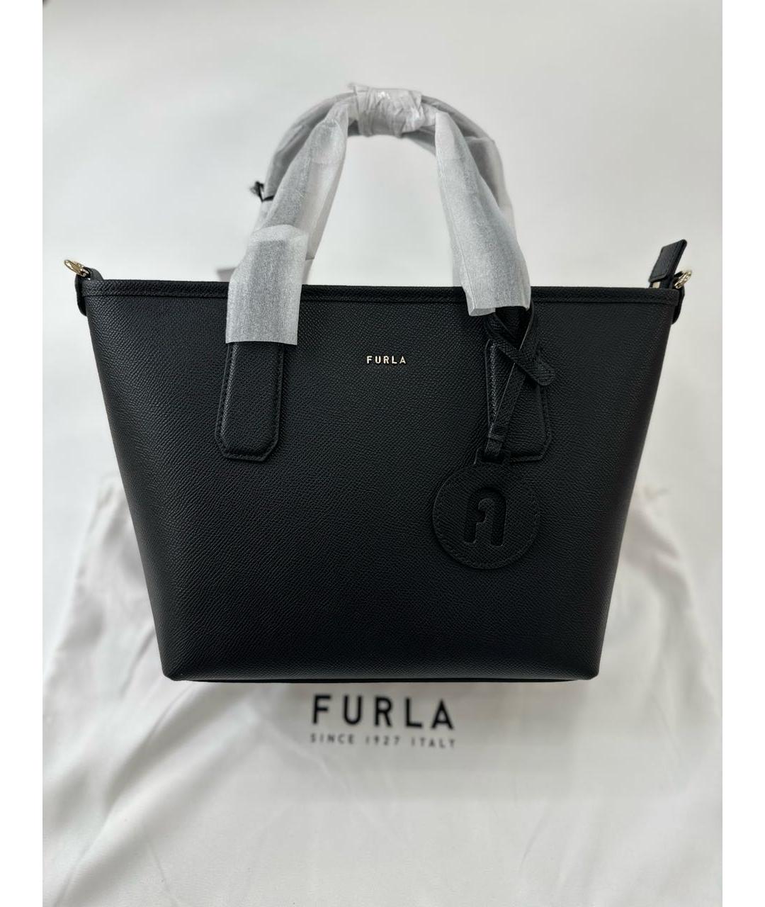 FURLA Черная кожаная сумка тоут, фото 2