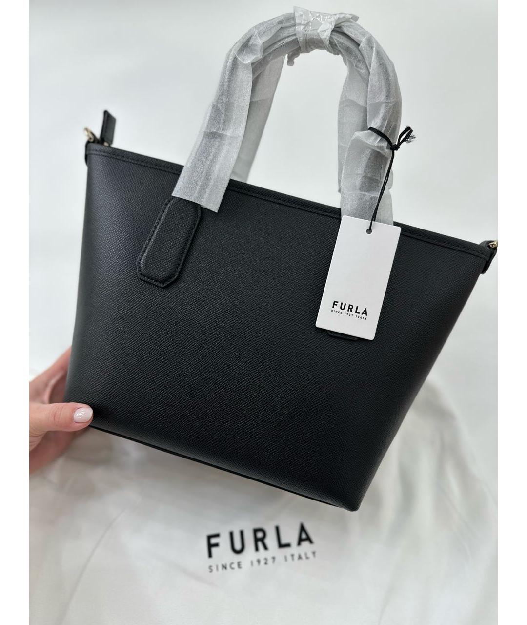 FURLA Черная кожаная сумка тоут, фото 3