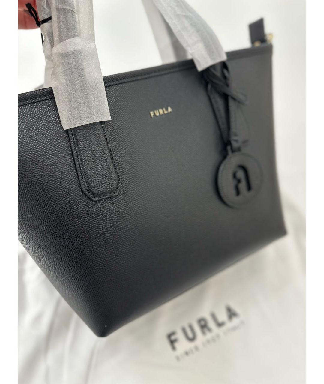 FURLA Черная кожаная сумка тоут, фото 5