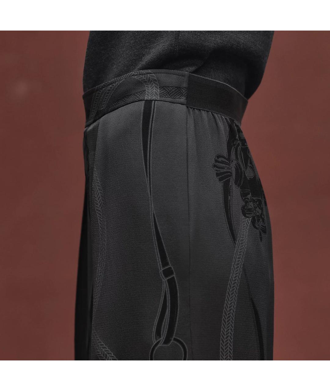 HERMES Черные шелковые брюки широкие, фото 5