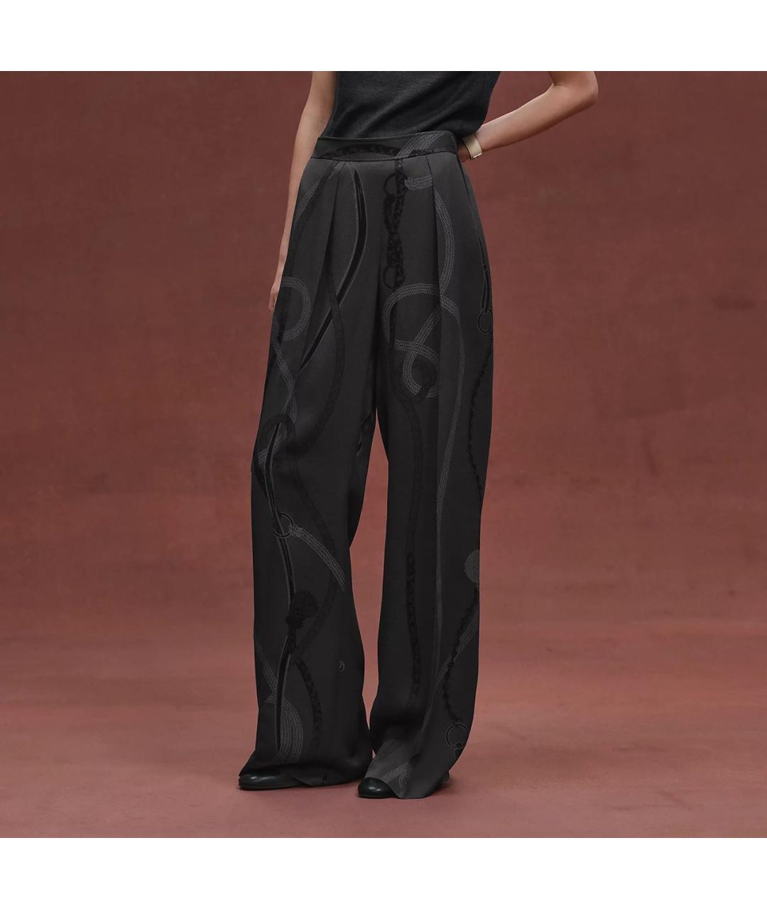HERMES Черные шелковые брюки широкие, фото 6