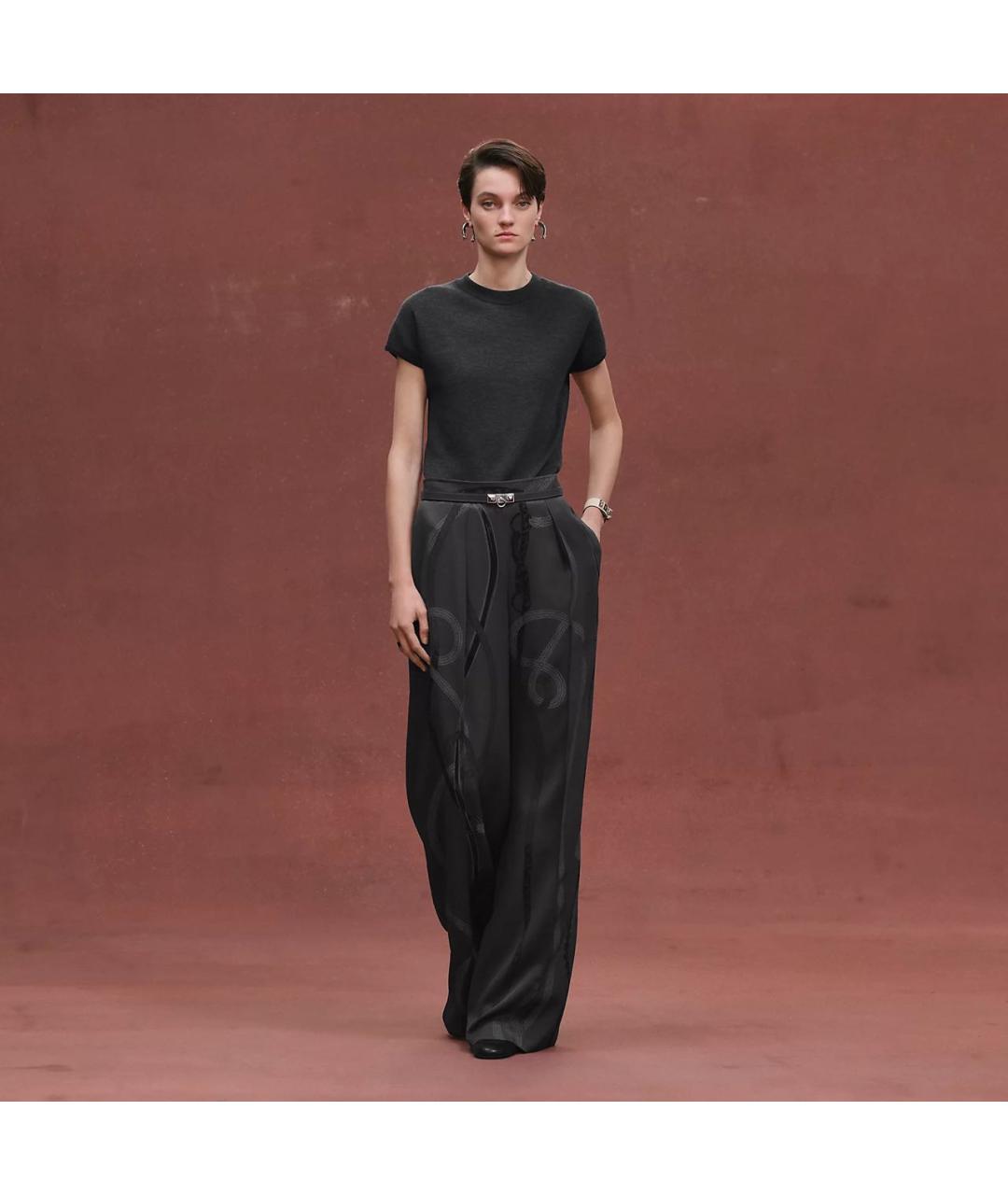 HERMES Черные шелковые брюки широкие, фото 2