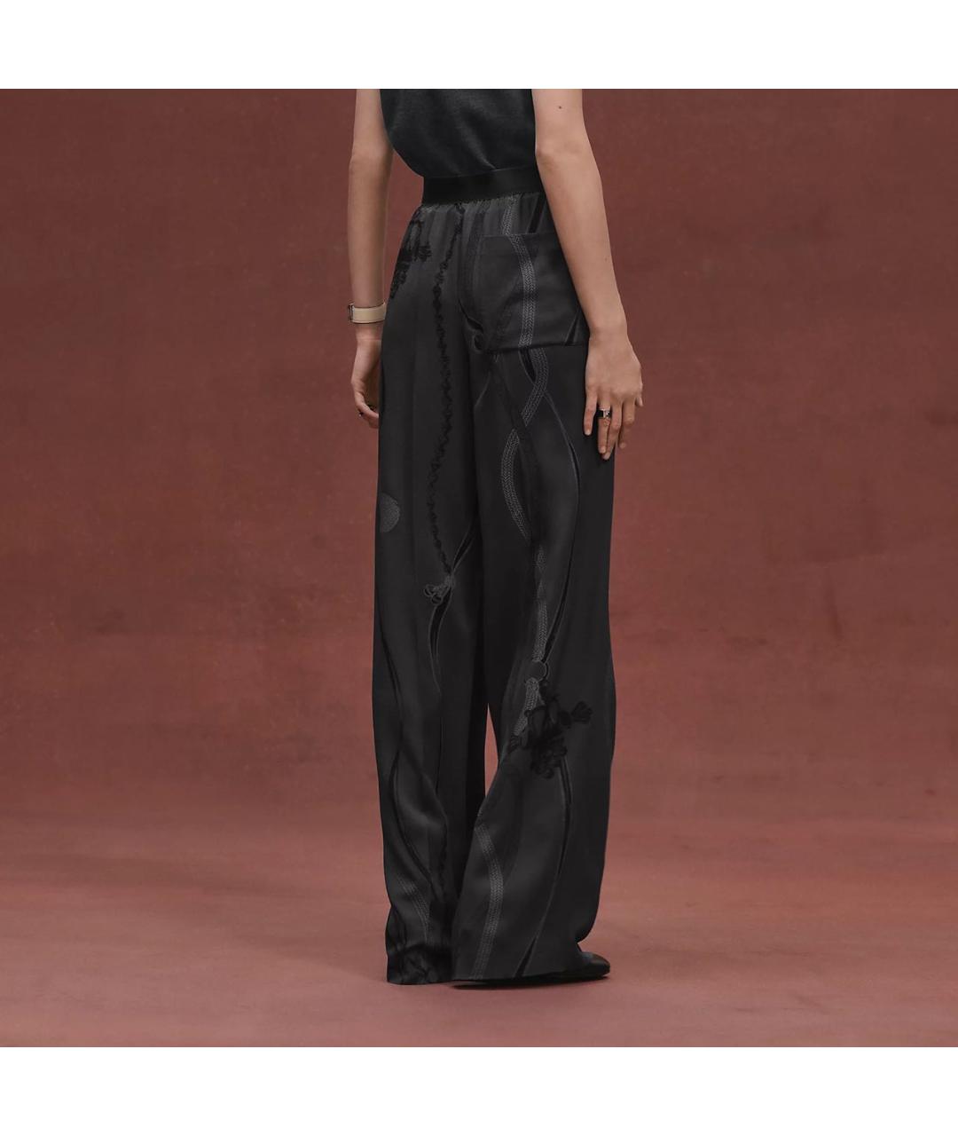 HERMES Черные шелковые брюки широкие, фото 4