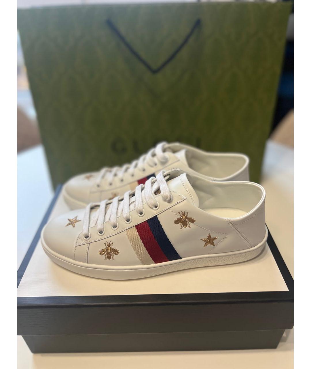 GUCCI Белые кожаные кеды, фото 9