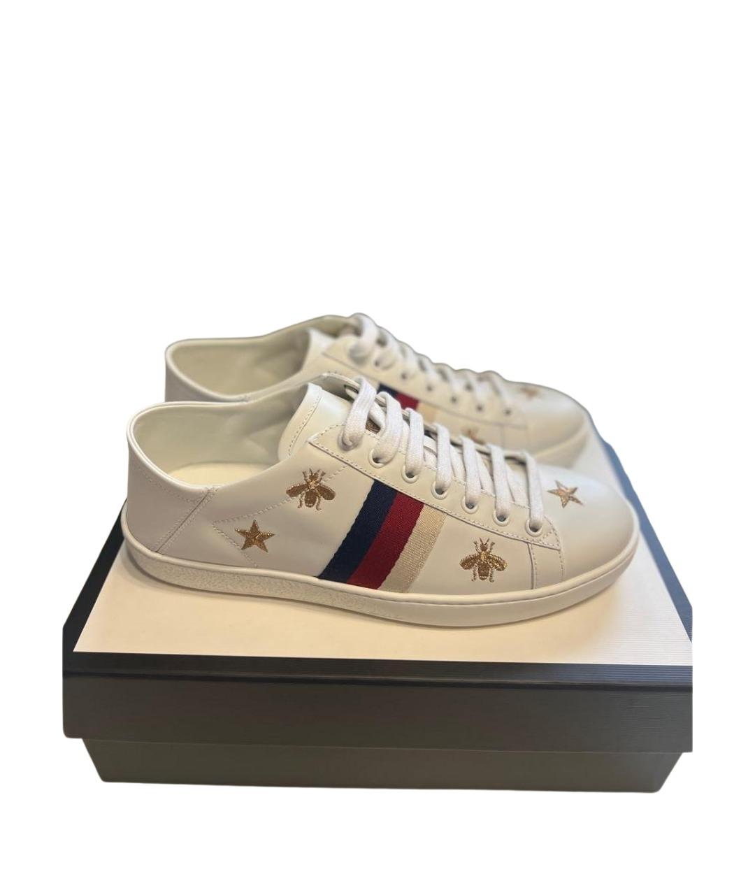 GUCCI Белые кожаные кеды, фото 10