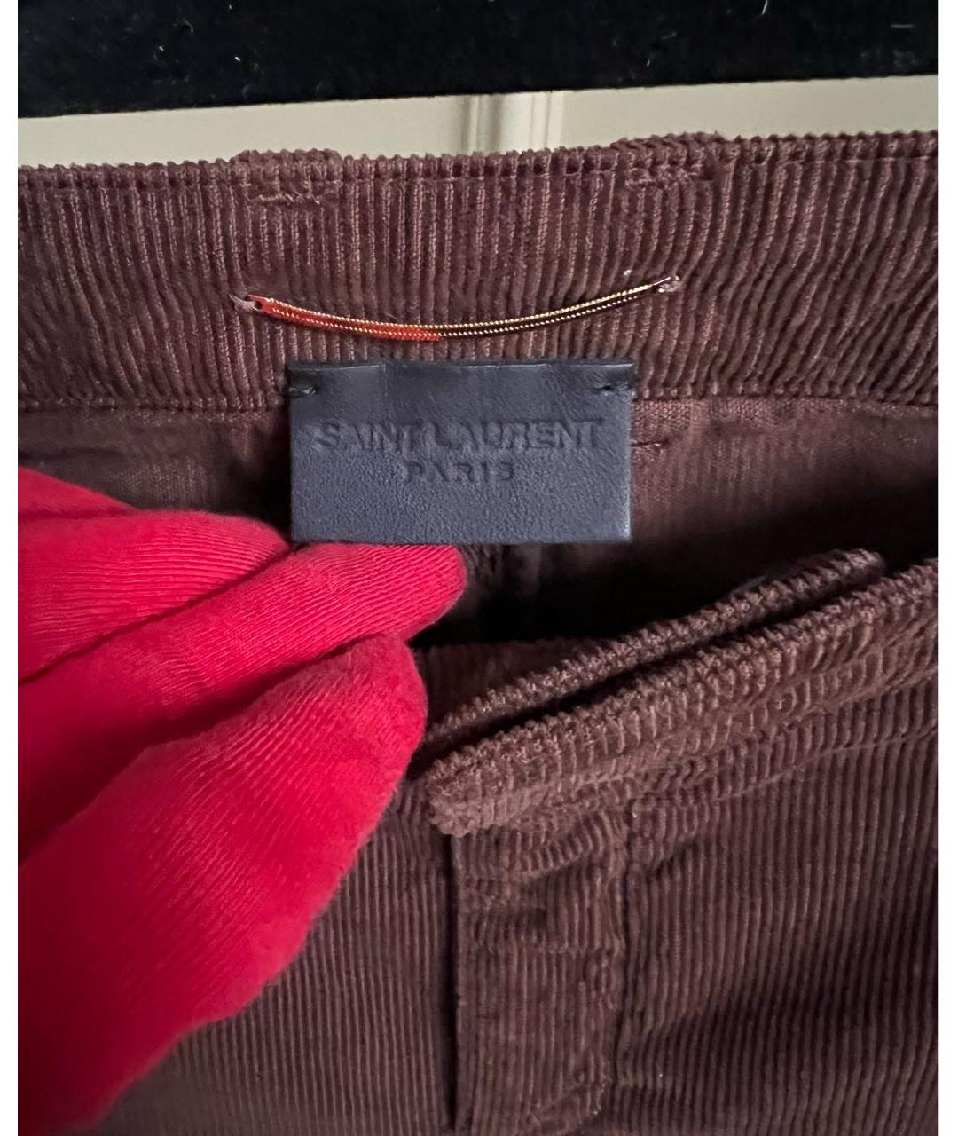 SAINT LAURENT Коричневые хлопковые брюки широкие, фото 7