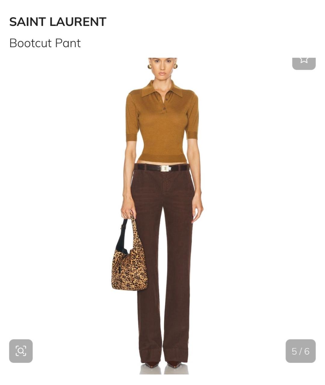 SAINT LAURENT Коричневые хлопковые брюки широкие, фото 4