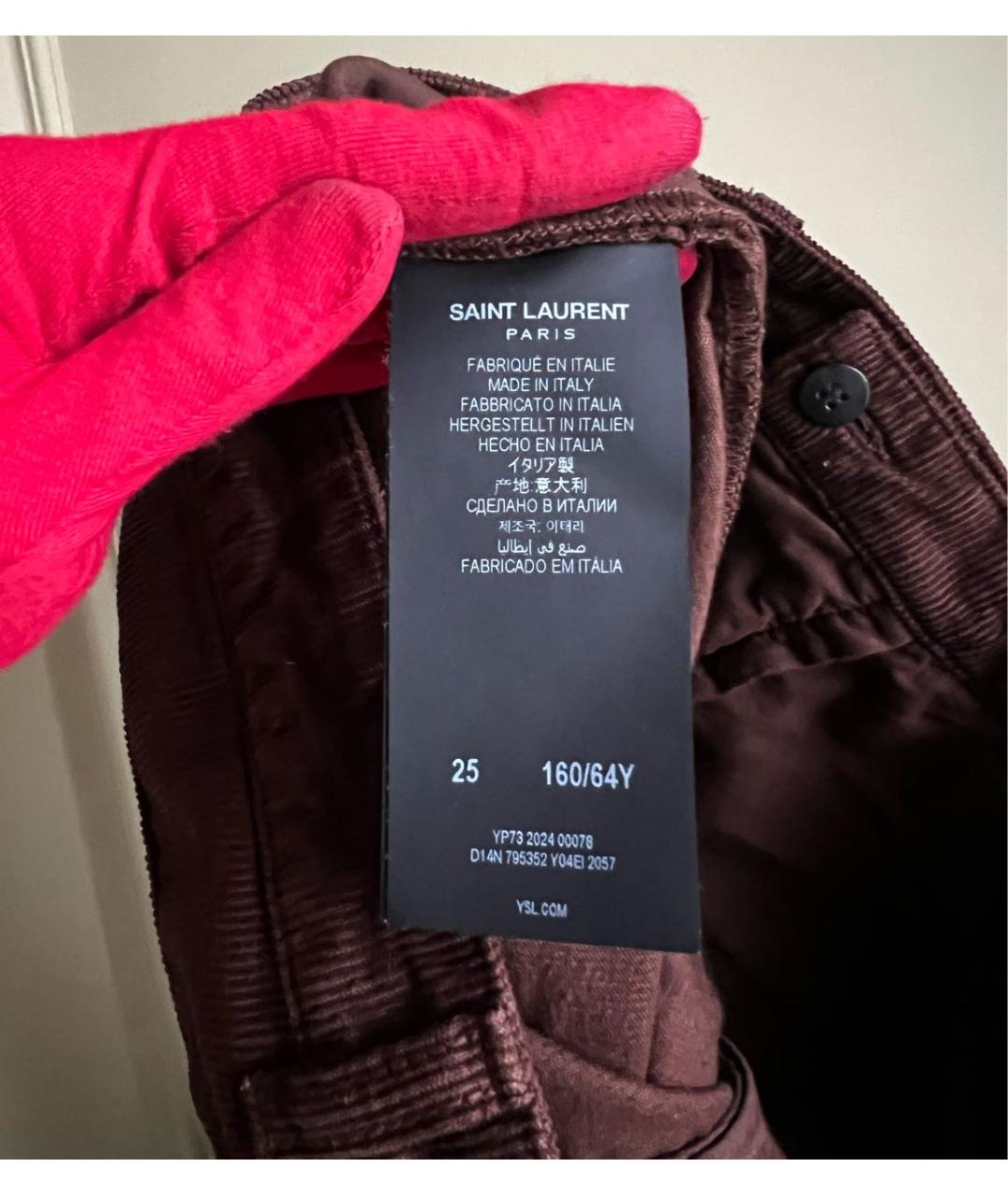 SAINT LAURENT Коричневые хлопковые брюки широкие, фото 8