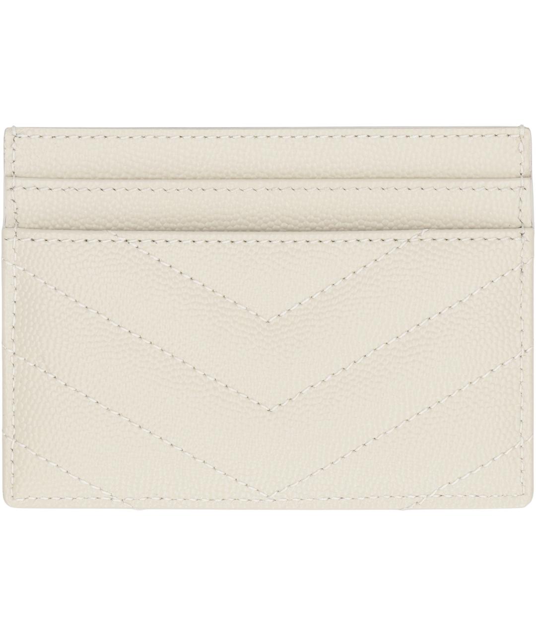 SAINT LAURENT Бежевый кожаный кардхолдер, фото 2