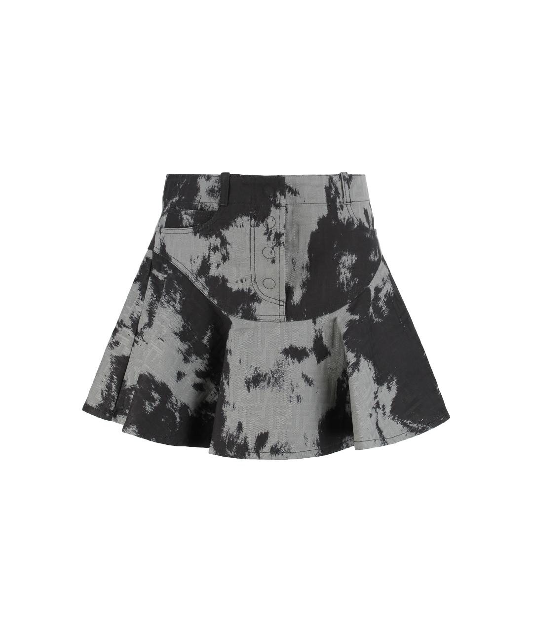 FENDI Серая хлопковая юбка мини, фото 1