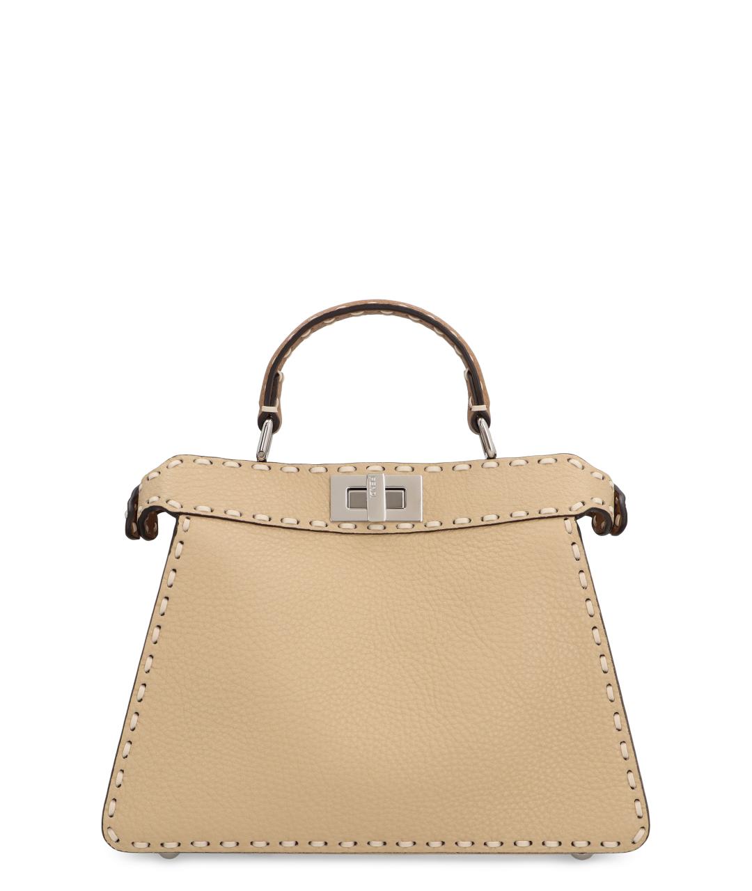 FENDI Бежевая кожаная сумка тоут, фото 2