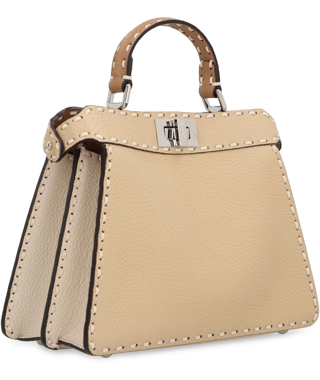 FENDI Бежевая кожаная сумка тоут, фото 5