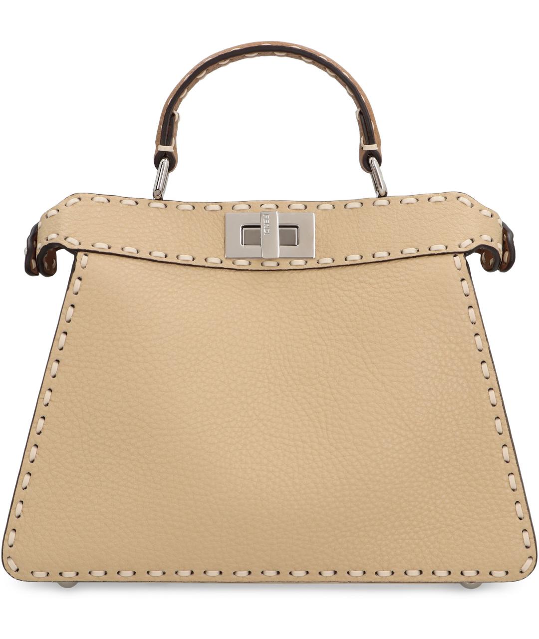 FENDI Бежевая кожаная сумка тоут, фото 4