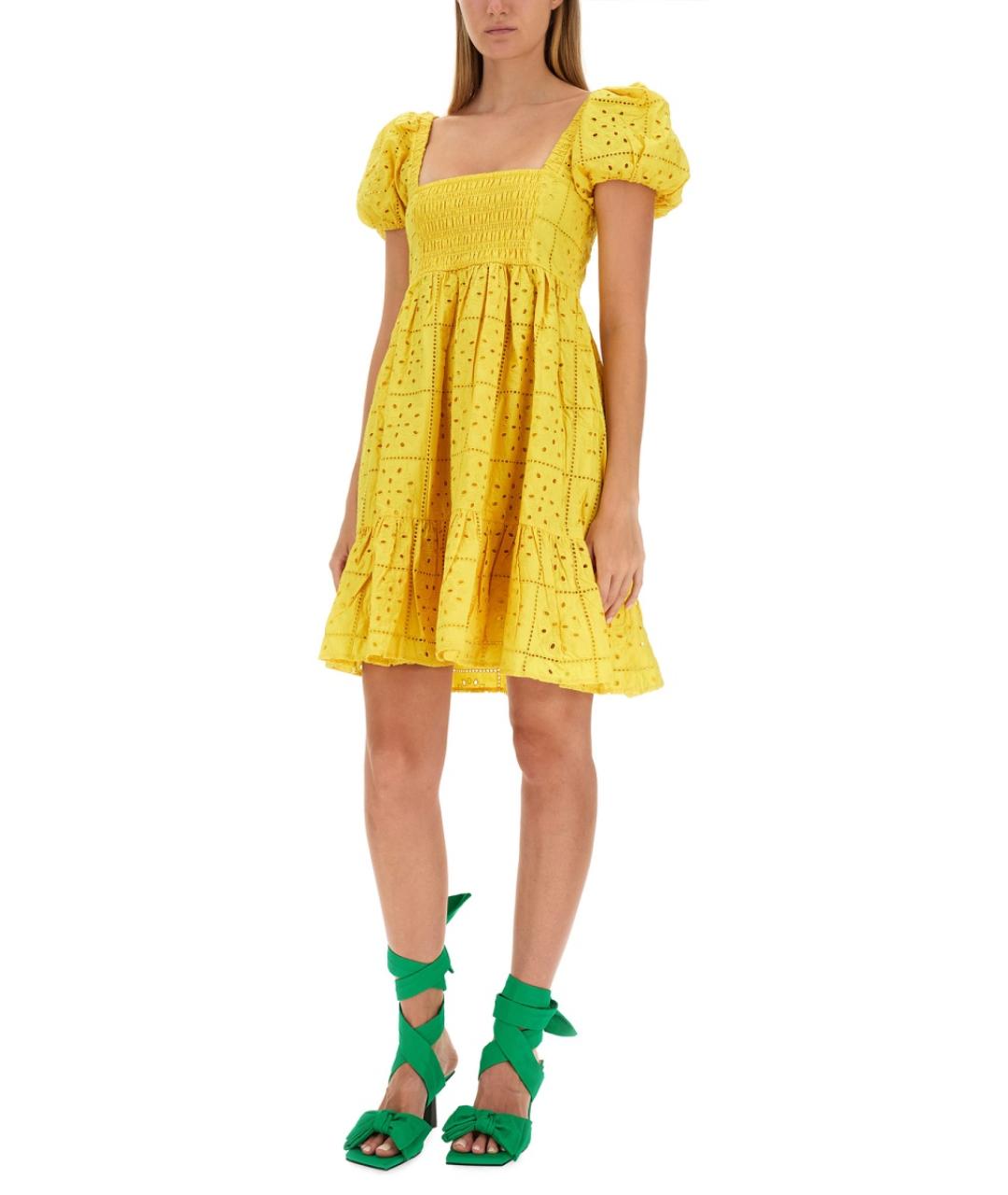 GANNI Желтое хлопковое повседневное платье, фото 3