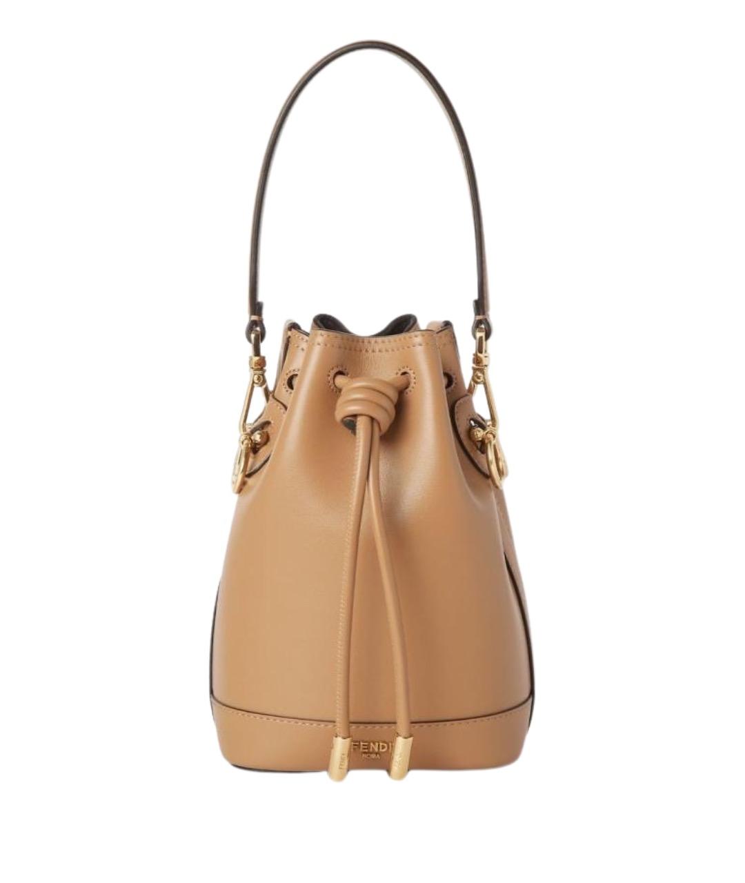 FENDI Бежевая кожаная сумка с короткими ручками, фото 1