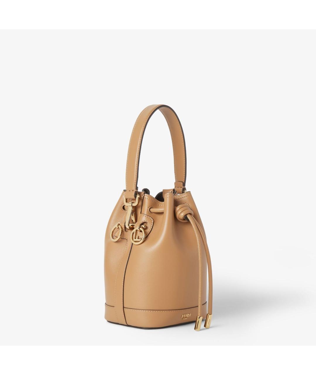 FENDI Бежевая кожаная сумка с короткими ручками, фото 3
