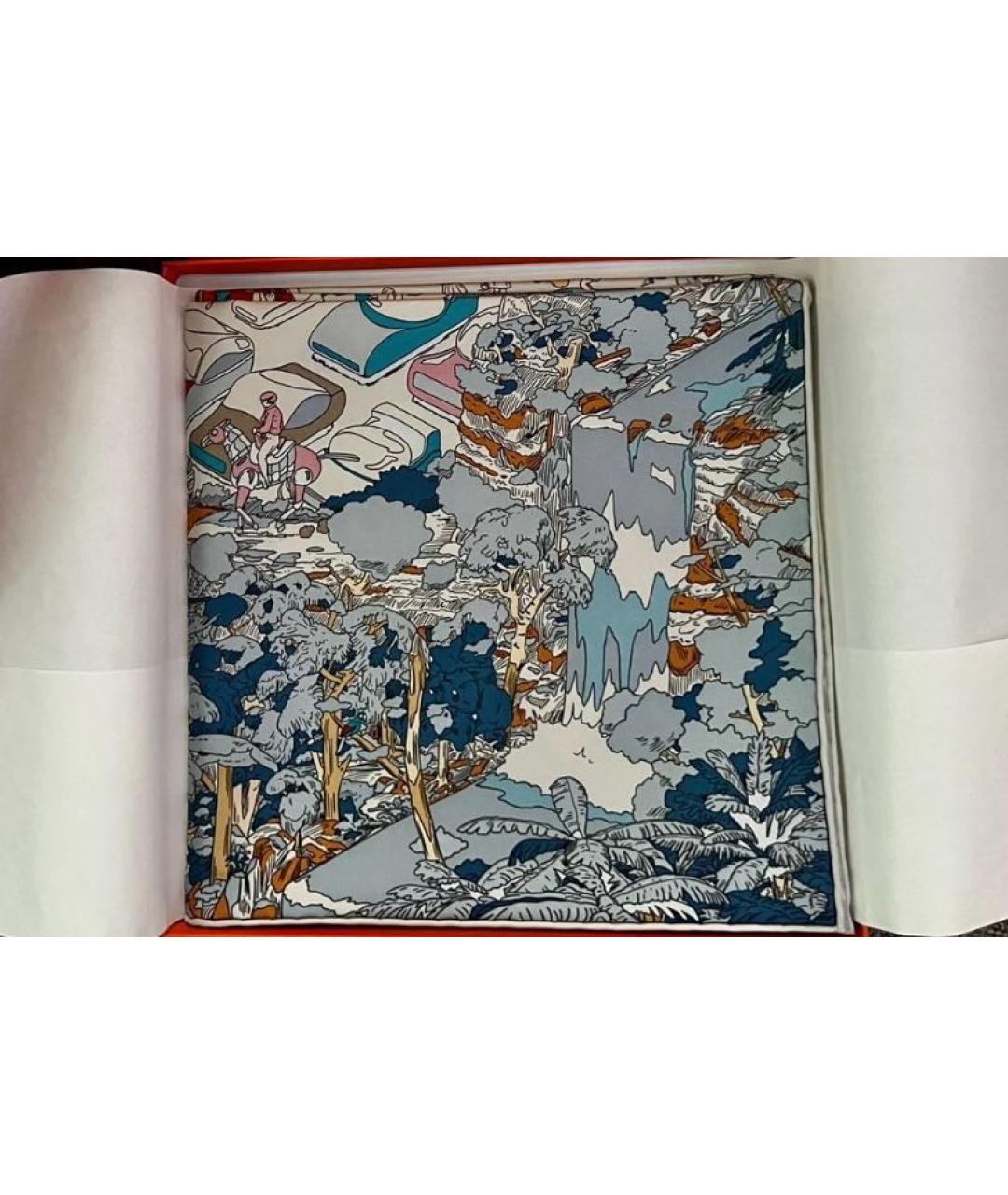 HERMES Голубой шелковый платок, фото 2