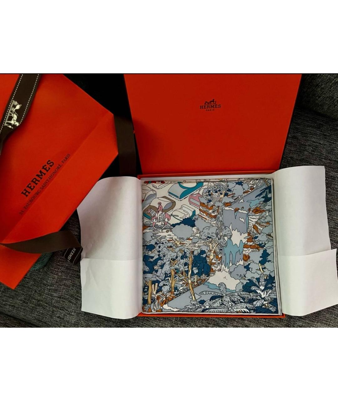 HERMES Голубой шелковый платок, фото 4