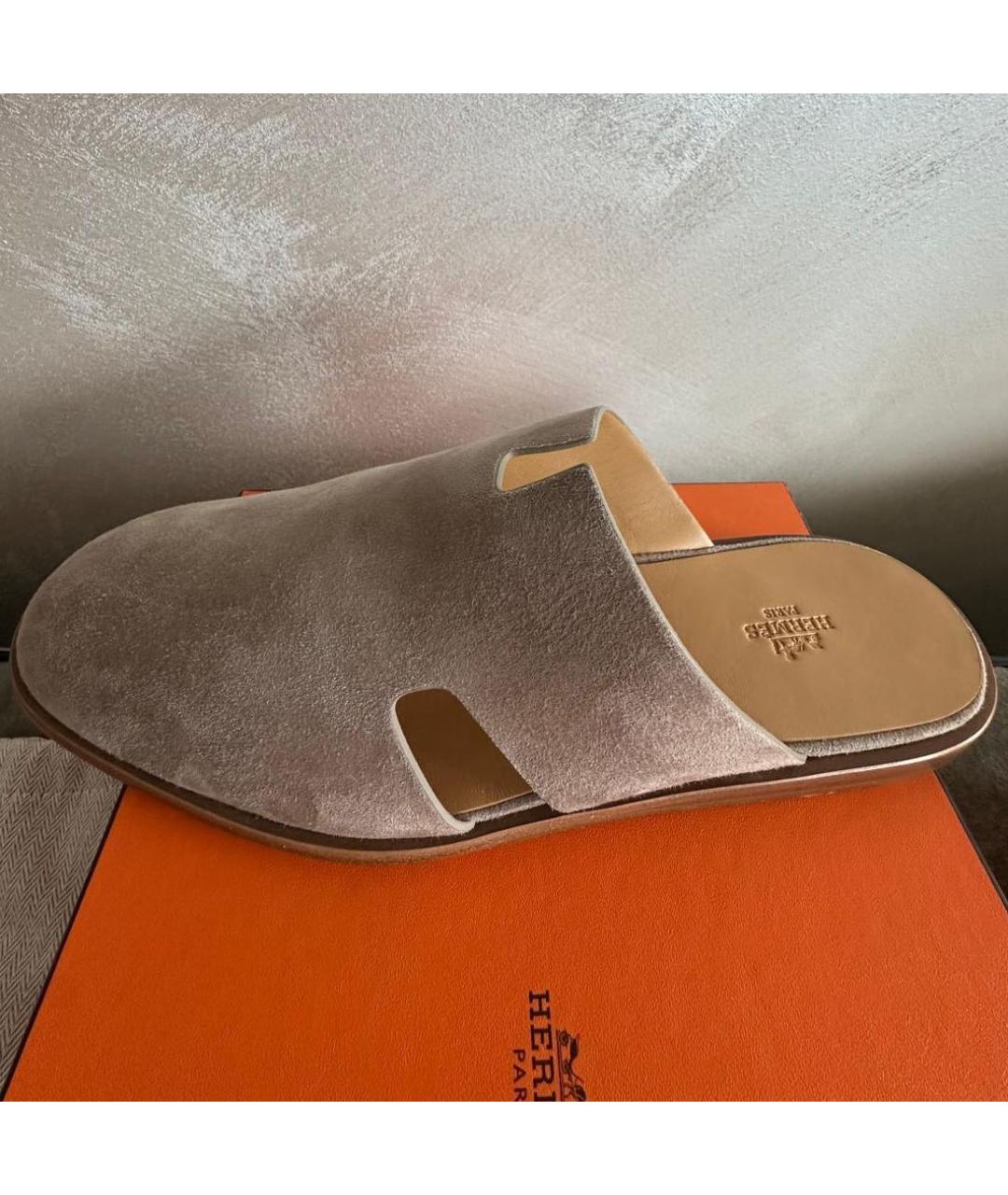 HERMES Бежевые замшевые туфли, фото 9