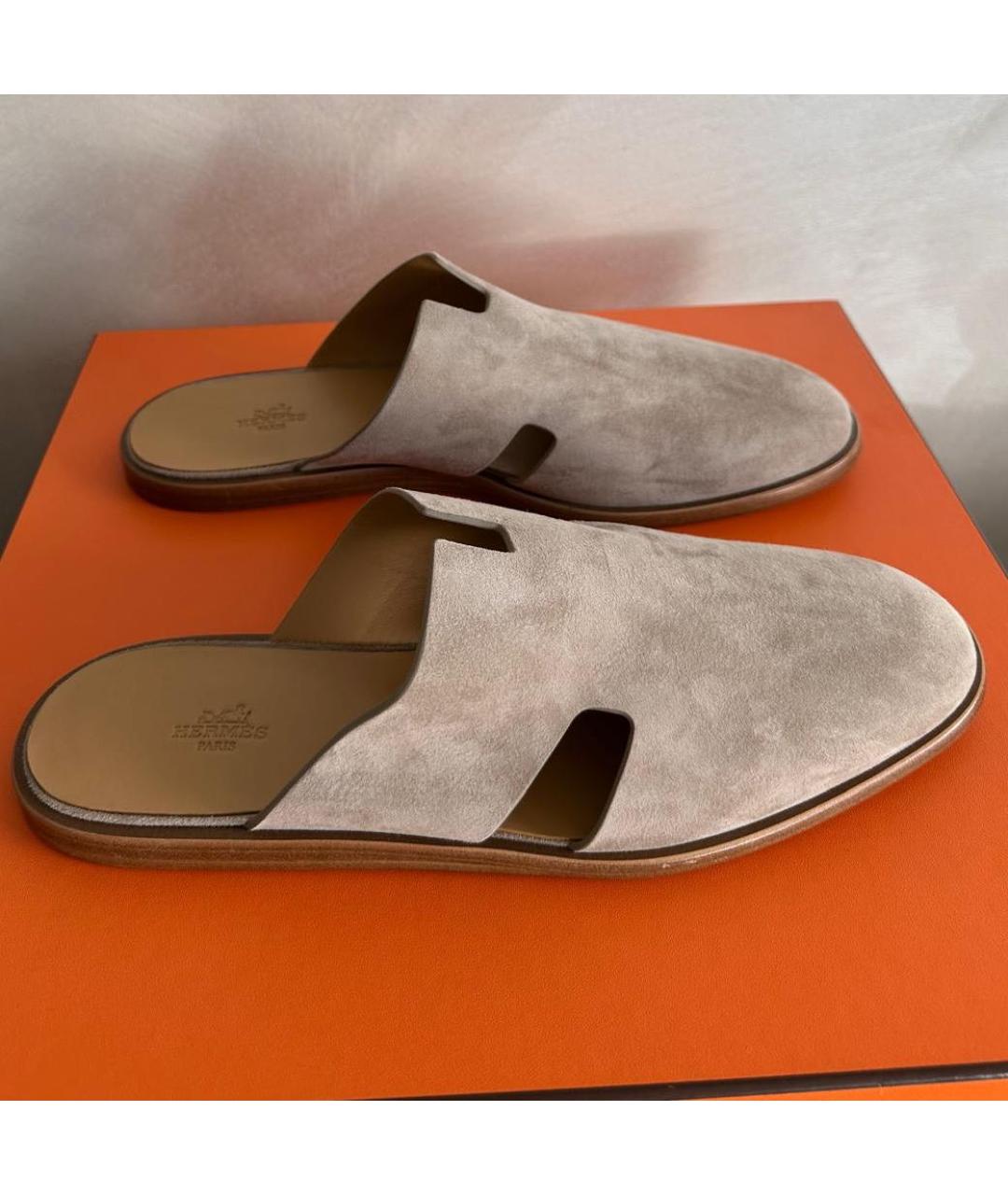 HERMES Бежевые замшевые туфли, фото 5
