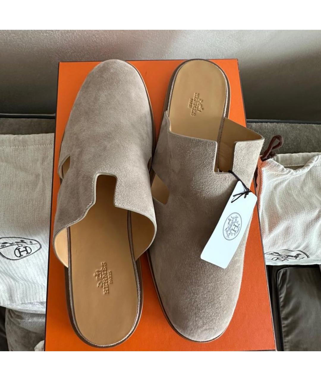 HERMES Бежевые замшевые туфли, фото 2