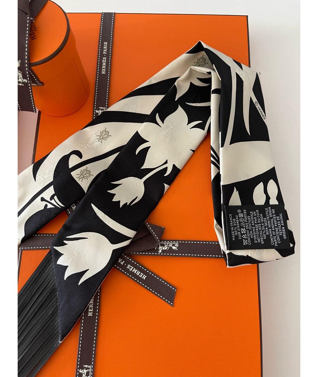 HERMES Черный шелковый платок, фото 7