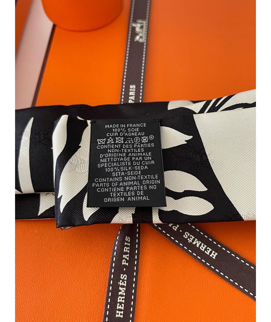 HERMES Черный шелковый платок, фото 5
