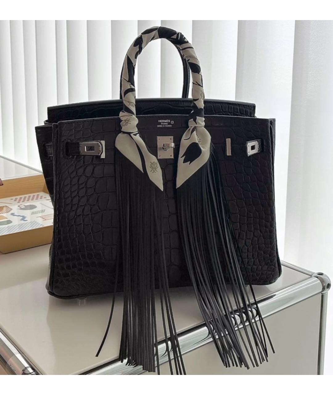 HERMES Черный шелковый платок, фото 8