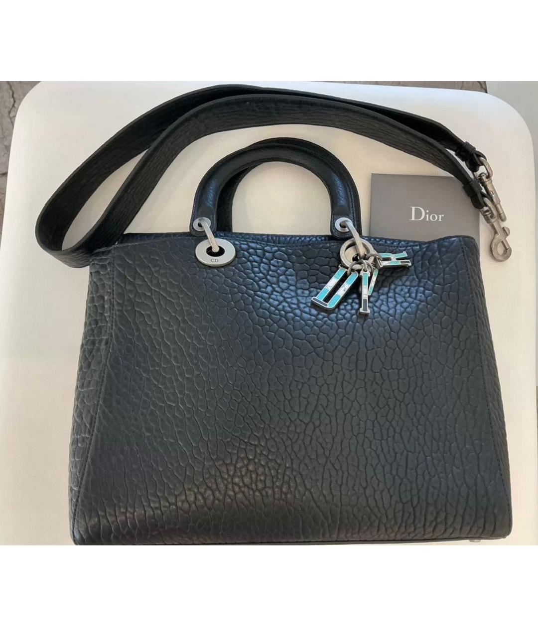 CHRISTIAN DIOR Черная кожаная сумка тоут, фото 3