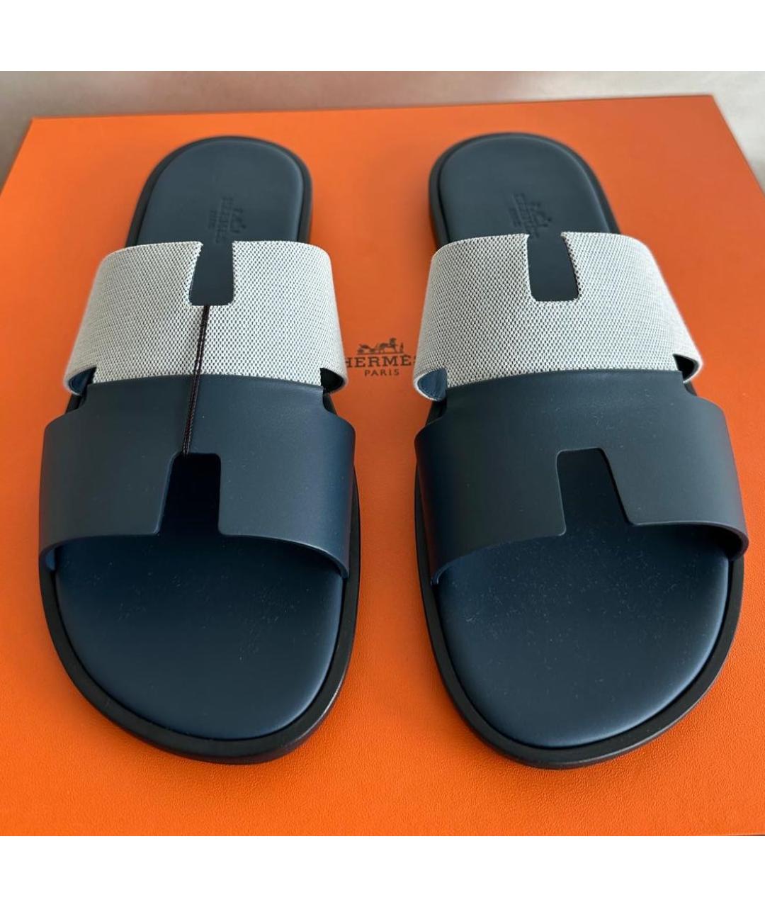 HERMES Черные кожаные шлепанцы, фото 2