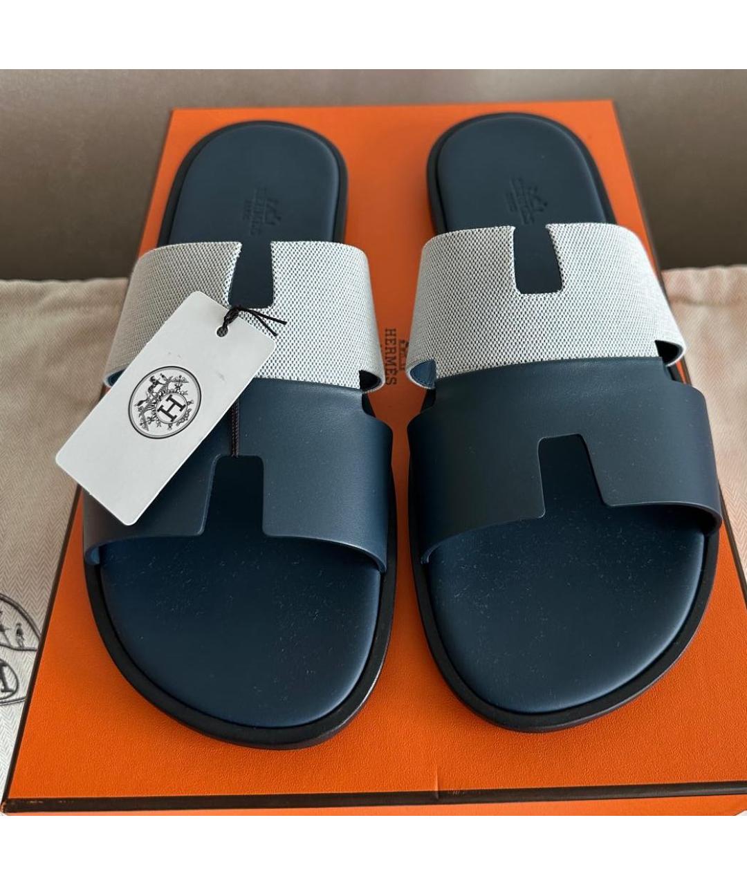 HERMES Черные кожаные шлепанцы, фото 5