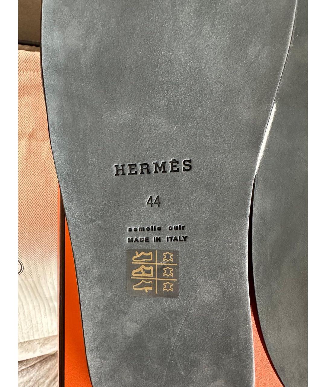 HERMES Черные кожаные шлепанцы, фото 8