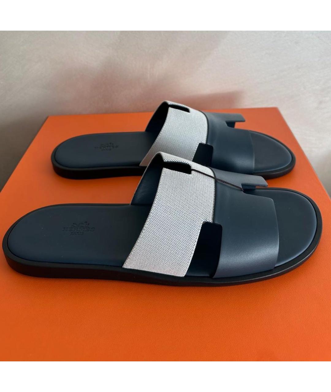 HERMES Черные кожаные шлепанцы, фото 3