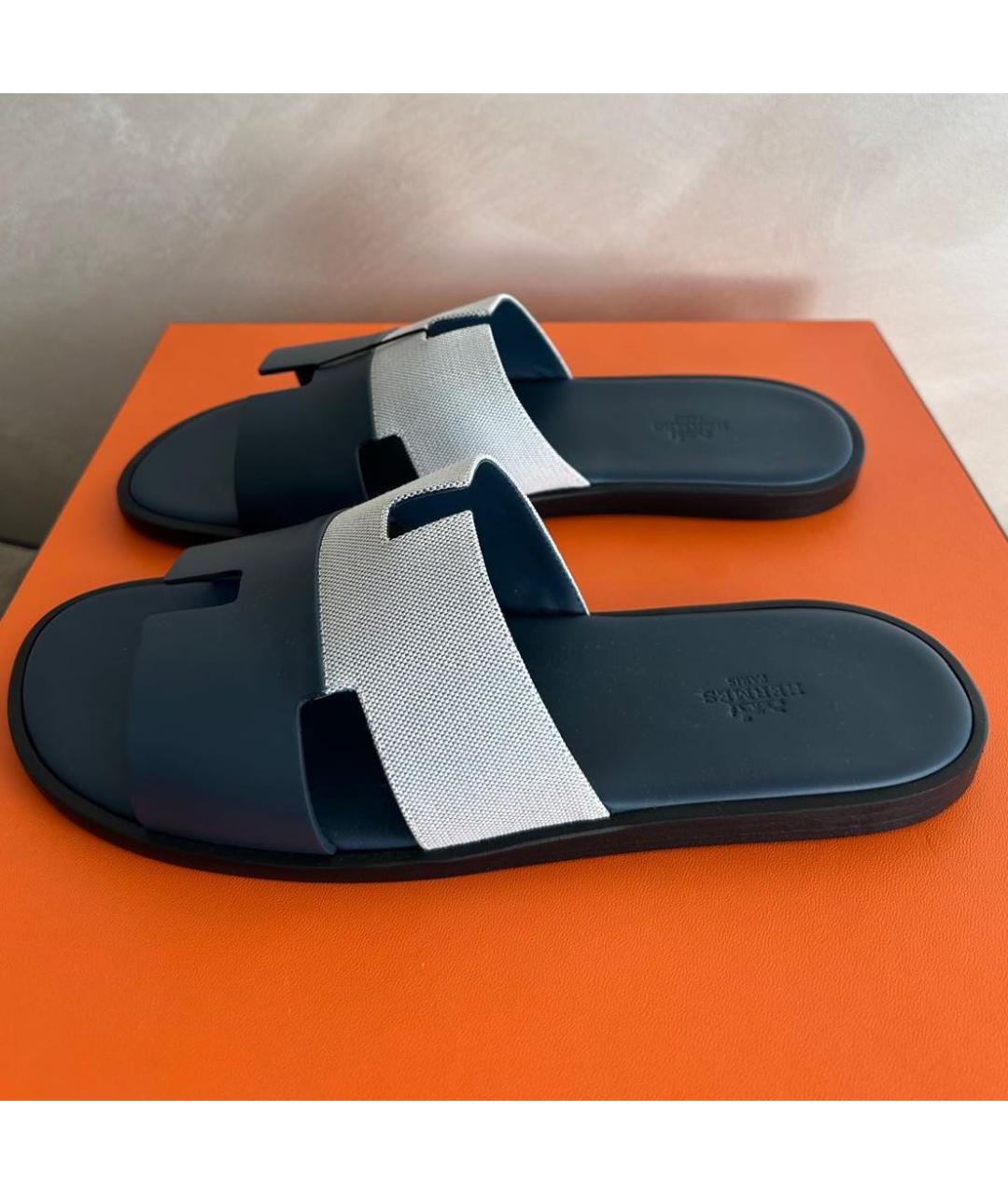 HERMES Черные кожаные шлепанцы, фото 9