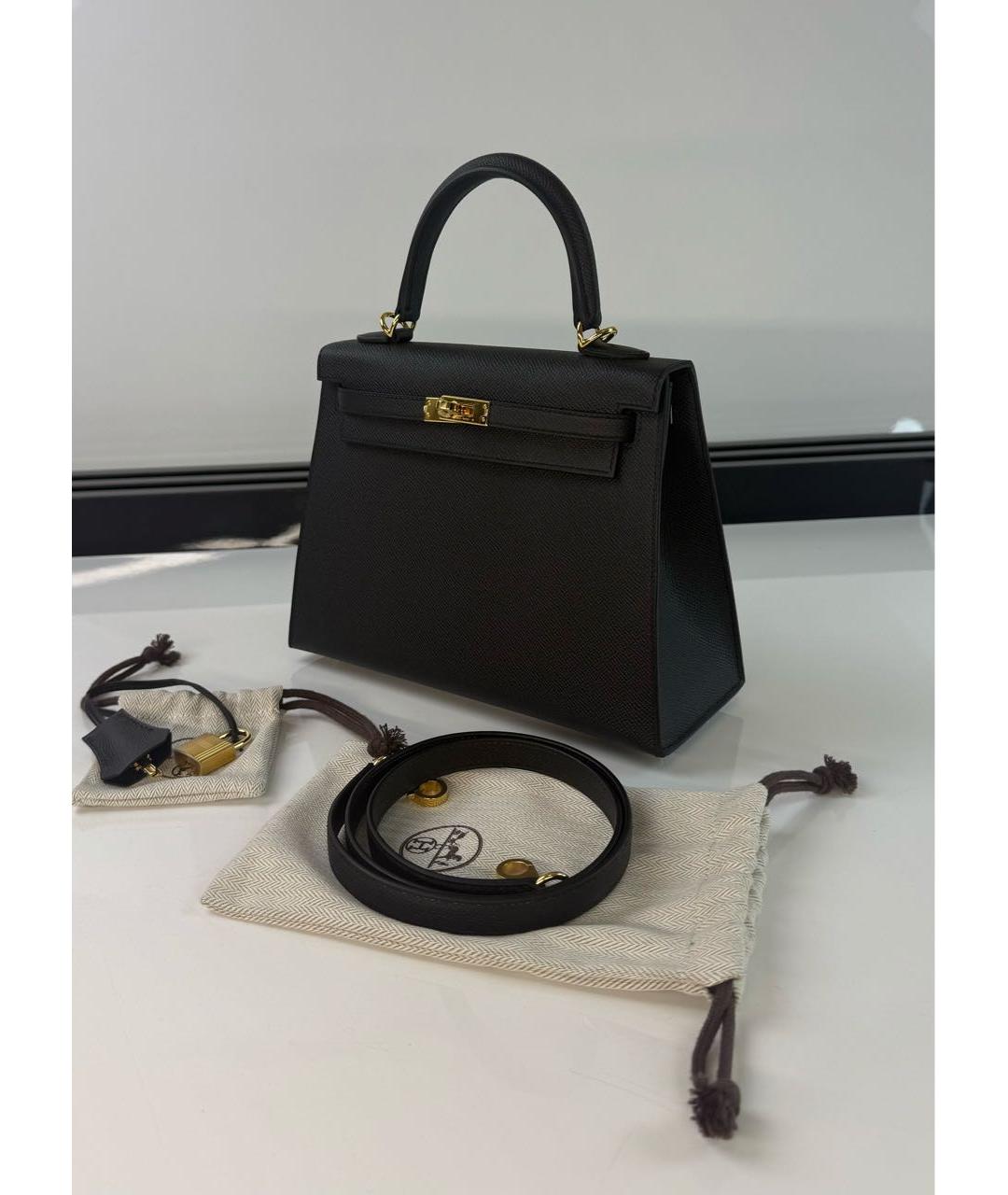 HERMES Черная кожаная сумка через плечо, фото 2